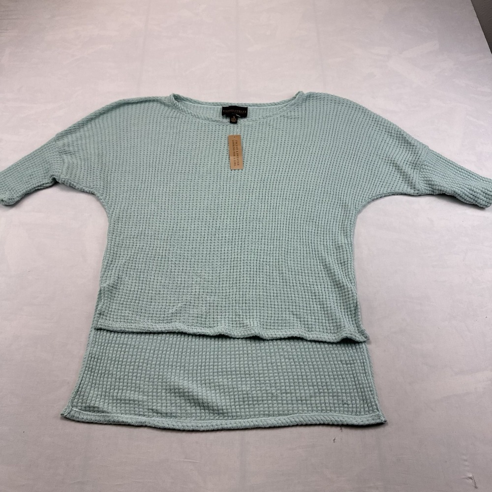 Absolutely Creative Womens S Mint Green Waffle Knit Layered Top NWT
